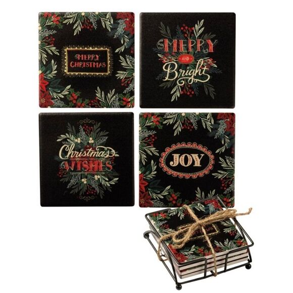 Christmas Coaster Set Holiday Decor Primitives by Kathy Home Xmas Decorations - Picture 1 of 8